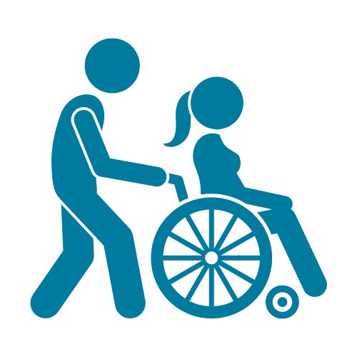 Auf dem Icon zu sehen ist ein mann der eine Frau im Rollstuhl schiebt